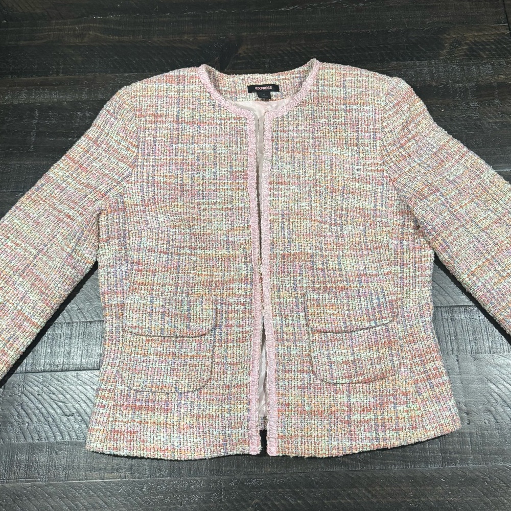 Express Pastel Multicolor Tweed Blazer 3/4 Sleeve Spring Easter Jacket Size 10